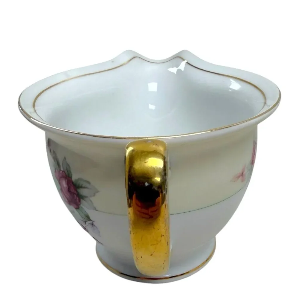Vintage Blossom China Porcelain Sugar‎ Bowl w/Lid & Creamer Set Floral Japan